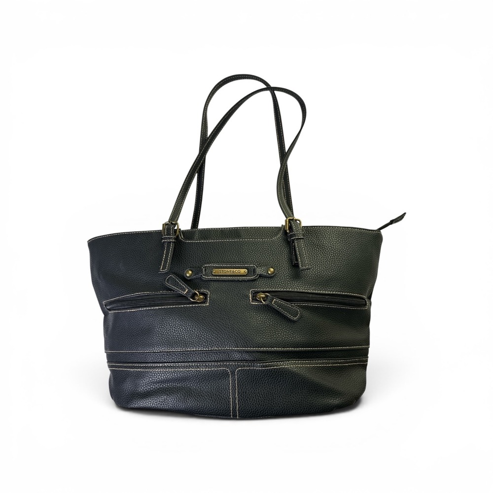 Stone & Co Black Pebbled Faux Leather Large Tote Shoulder Bag - Picture 4 of 7
